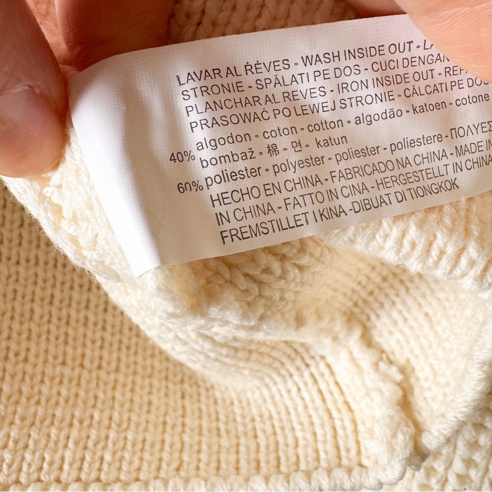 Fengnibuke Cream Chunky Knit Sweater | Balloon‎ Sleeve | Size L (Fits XS) - Picture 4 of 5
